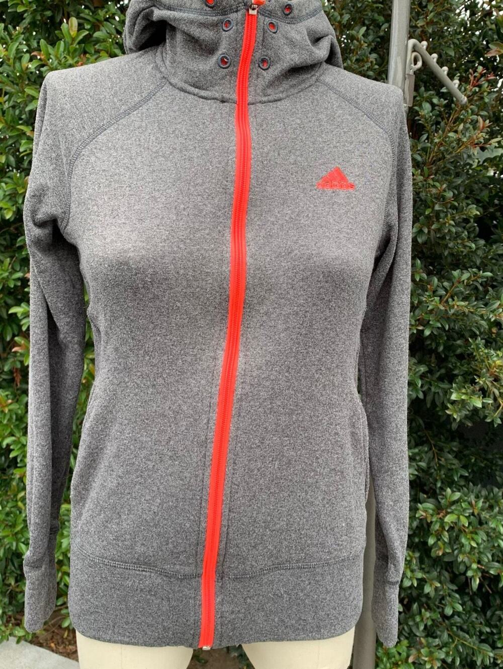 Adidas Climawarm Ultimate Hooded Zip-Up Gray Orange Full Zip Womens Small Sporty